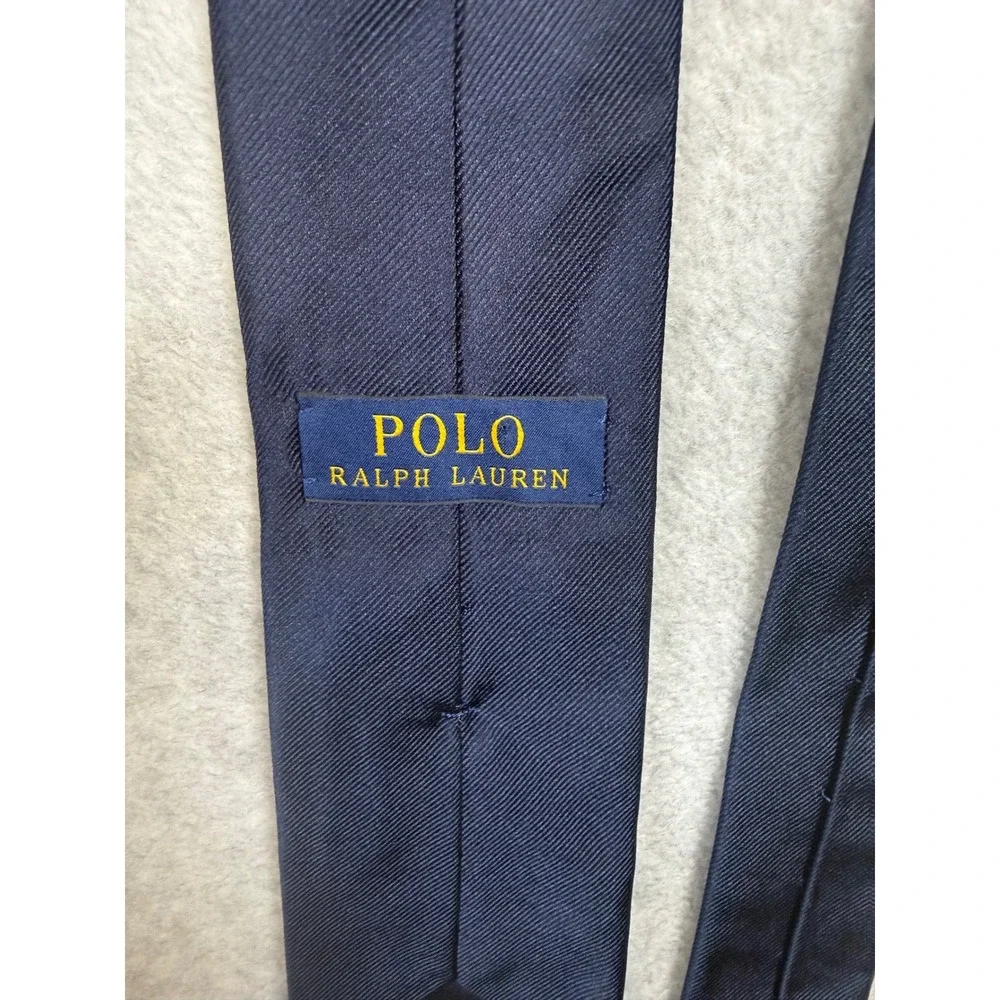 Polo Ralph Lauren Navy Blue Silk Tie Hand Made in Italy Embroidered Pony Logo